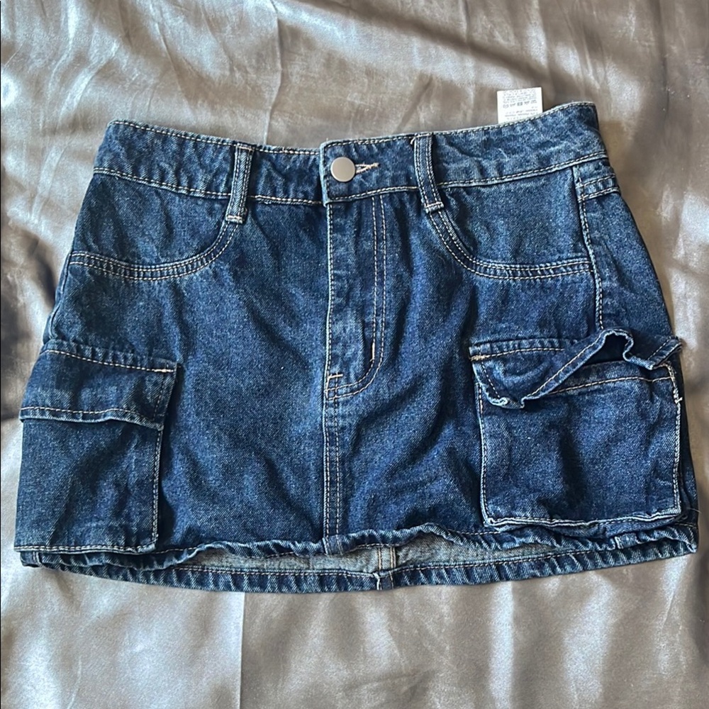 Denim Mini Skirt with Pockets